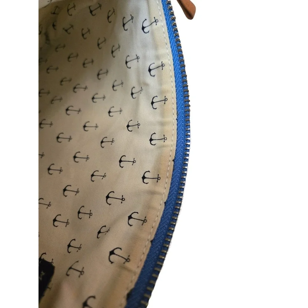 Brighton Nautical Medium Sized Zip Up Make-Up Bag, Pouch, Clutch W/Leather Trim